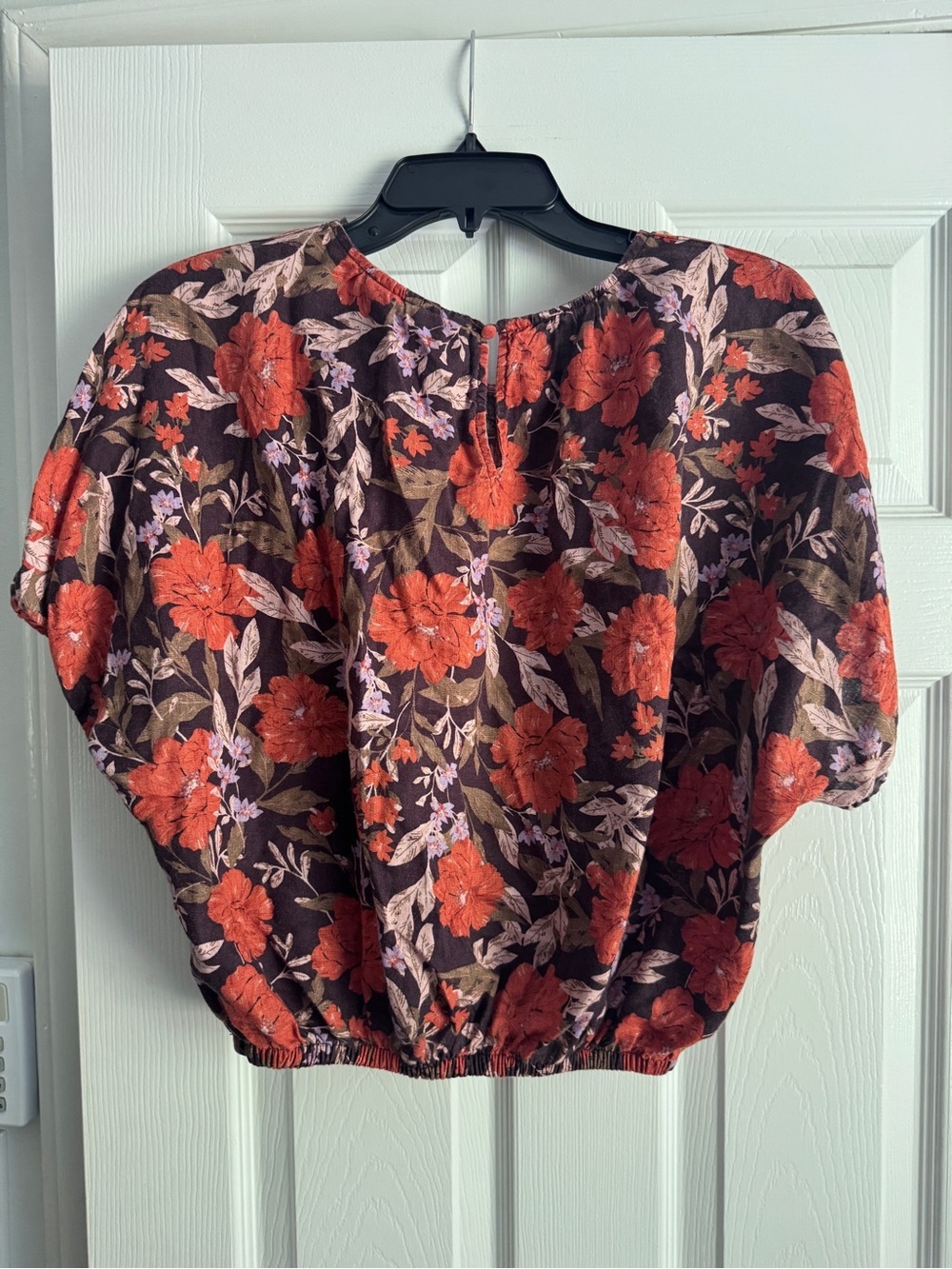 Haute Hippie Style 100% Linen Floral Blouse Women’s M Red Brown Boho Top - Picture 5 of 9